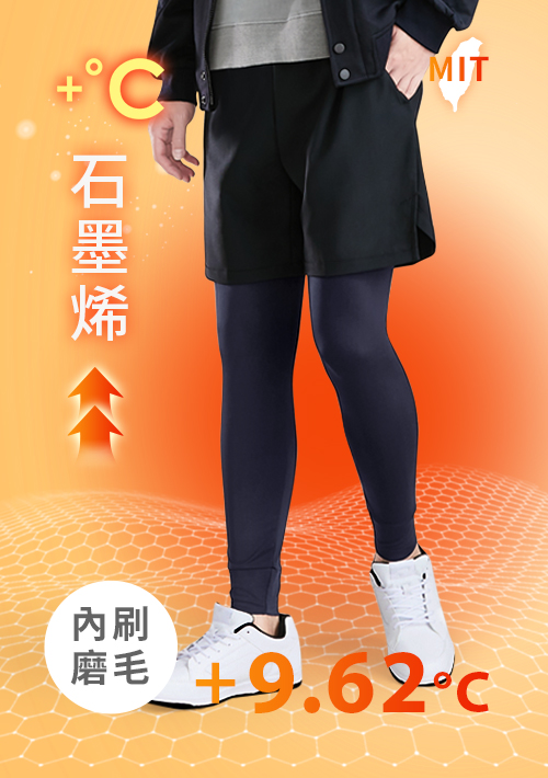 +℃ 超極暖.石墨烯.發熱內搭褲【HEATPUSH】升溫內磨毛發熱褲-男裝