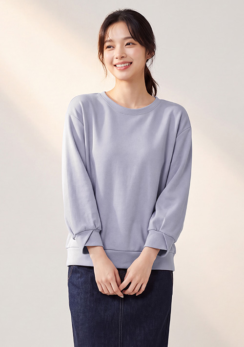 【限時$349】高磅棉質磨毛圓領鬱金香袖上衣