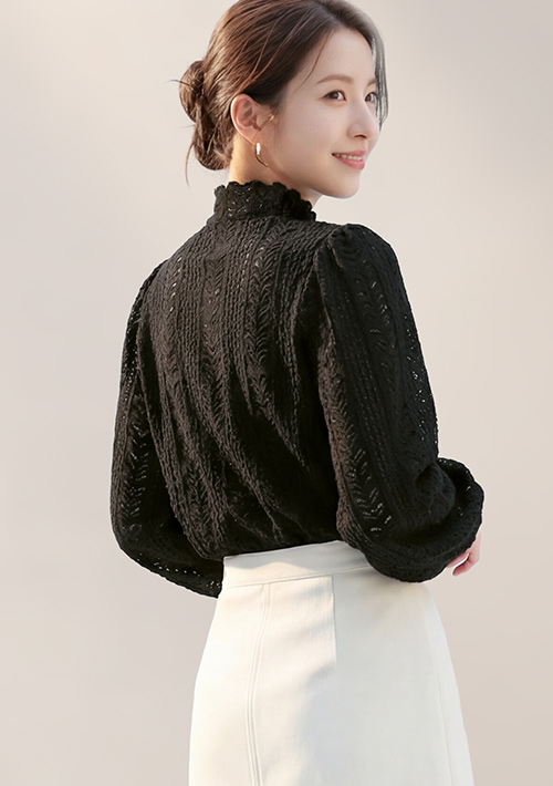 【限時$299】法式鏤空蕾絲半高領上衣