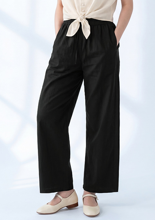 輕薄水洗棉休閒寬褲